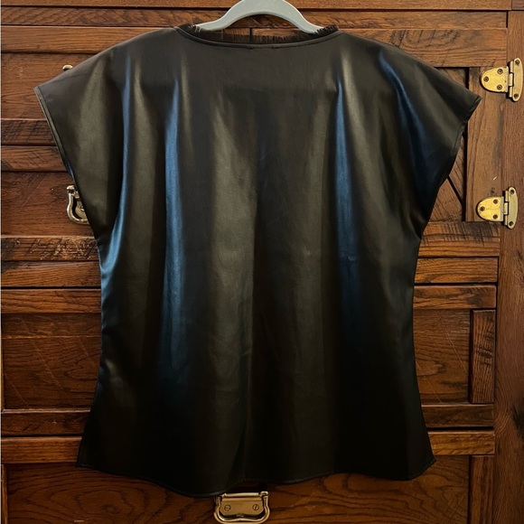 S’Edge Joan Black Fringe V-Neck Faux Leather Top size M - Picture 2 of 12